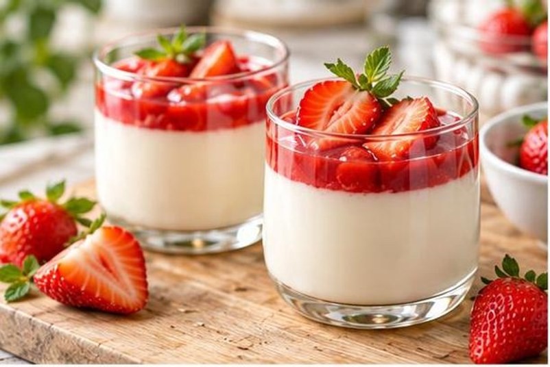Panna cotta mật ong dâu tây
