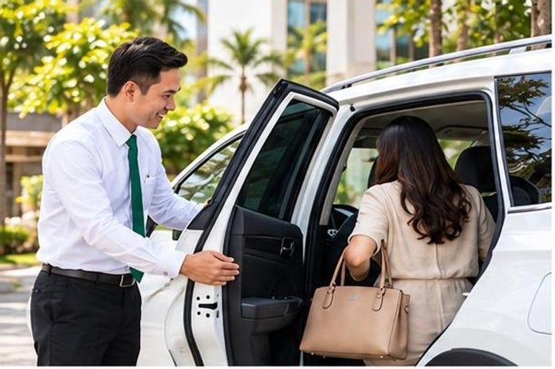 Tài xế mở cửa xe đón khách