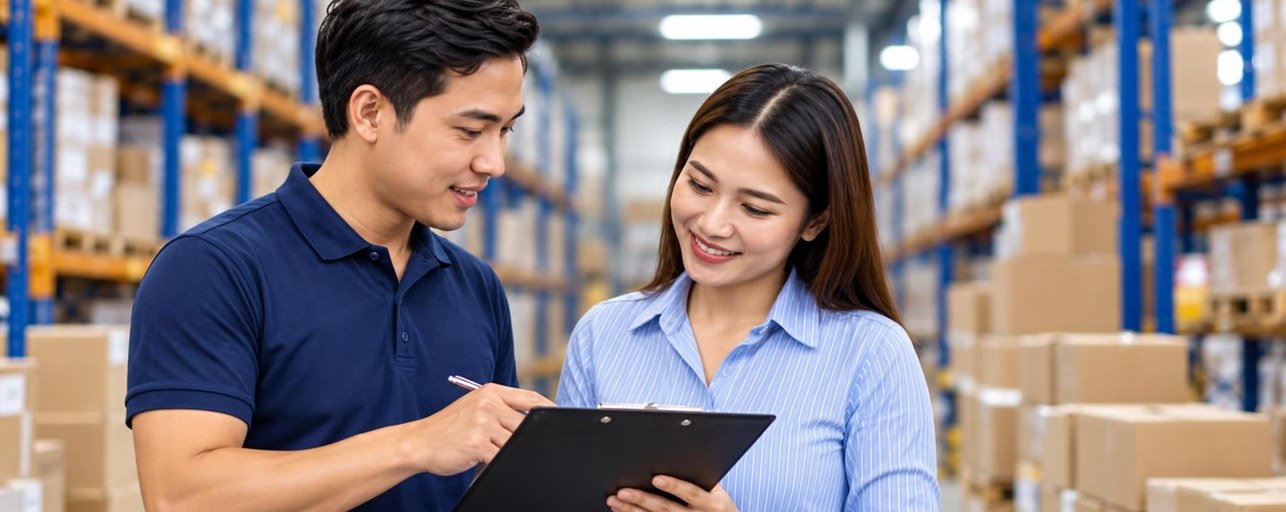 Khách hàng trao đổi tại kho