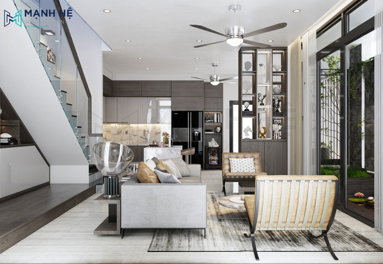 Thiết kế nội thất phòng khách liền bếp