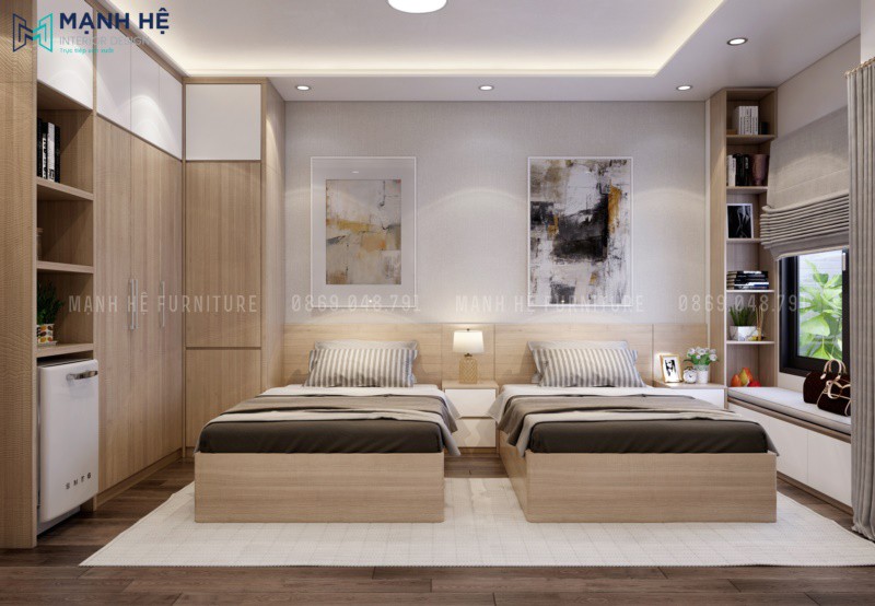 Vách gỗ ốp đầu giường phòng ngủ