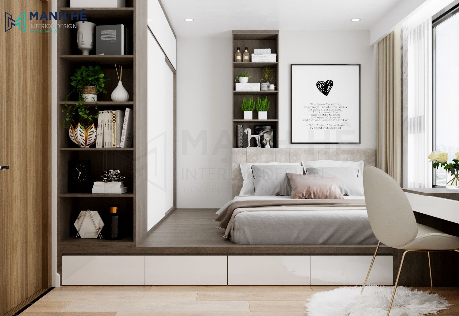 Giường ngủ dạng bục liền tủ quần áo
