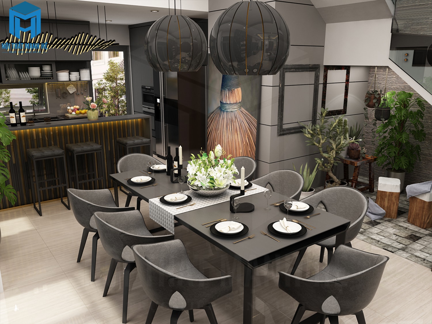 mẫu thiết kế phòng ăn 6 người