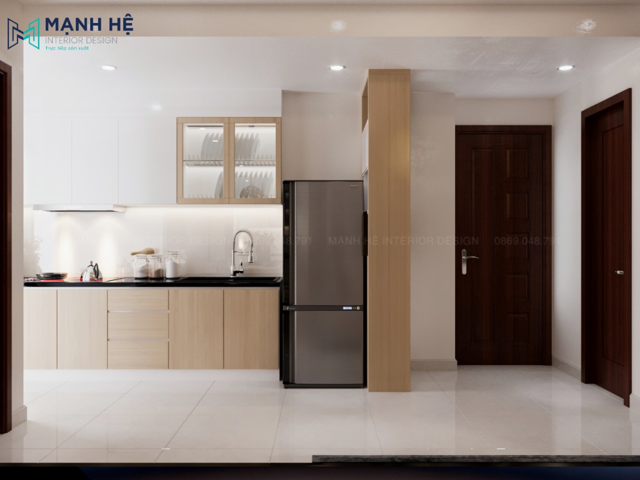 tủ bếp chữ I gỗ công nghiệp