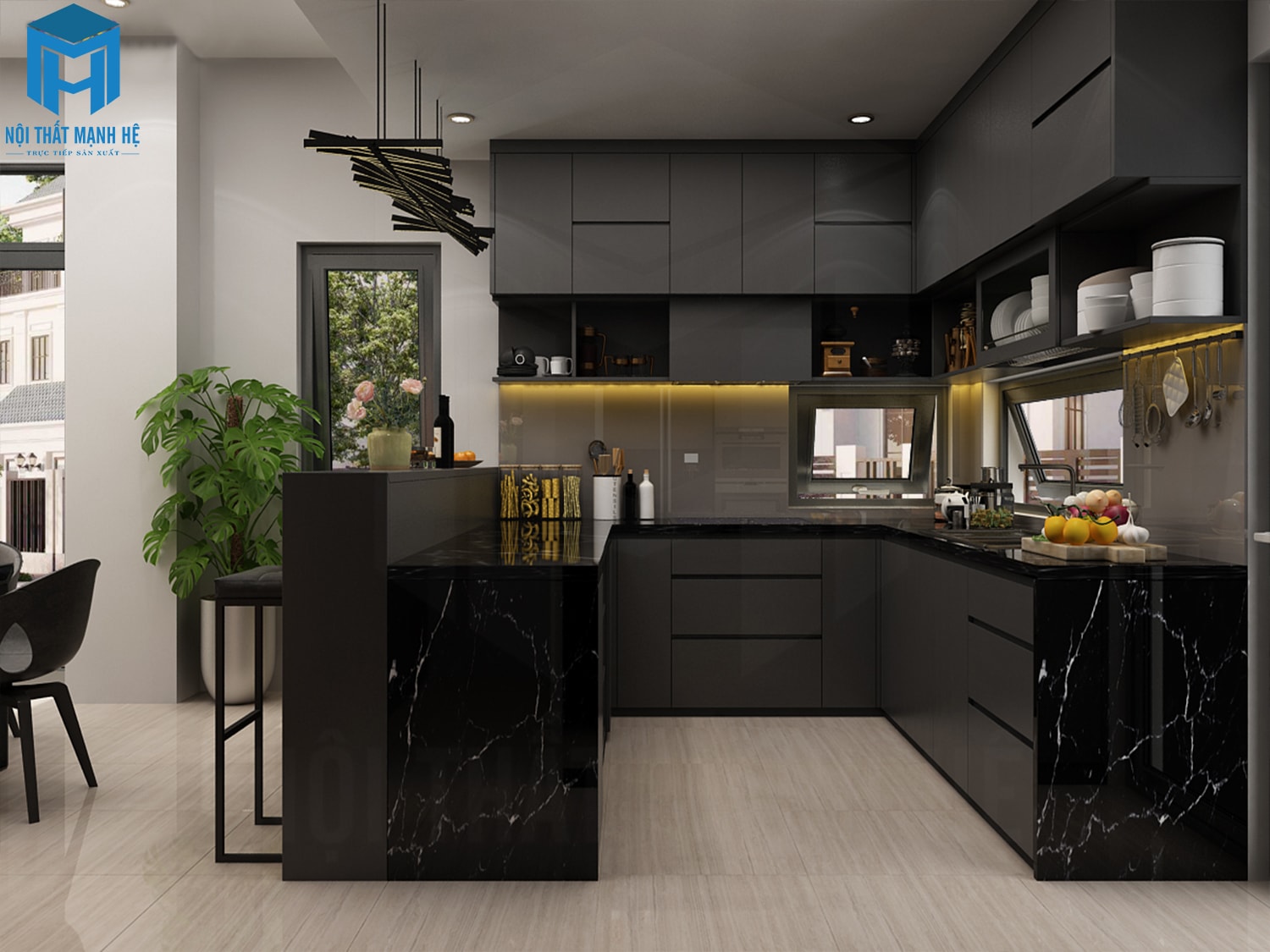 tủ bếp gỗ công nghiệp acrylic đẹp