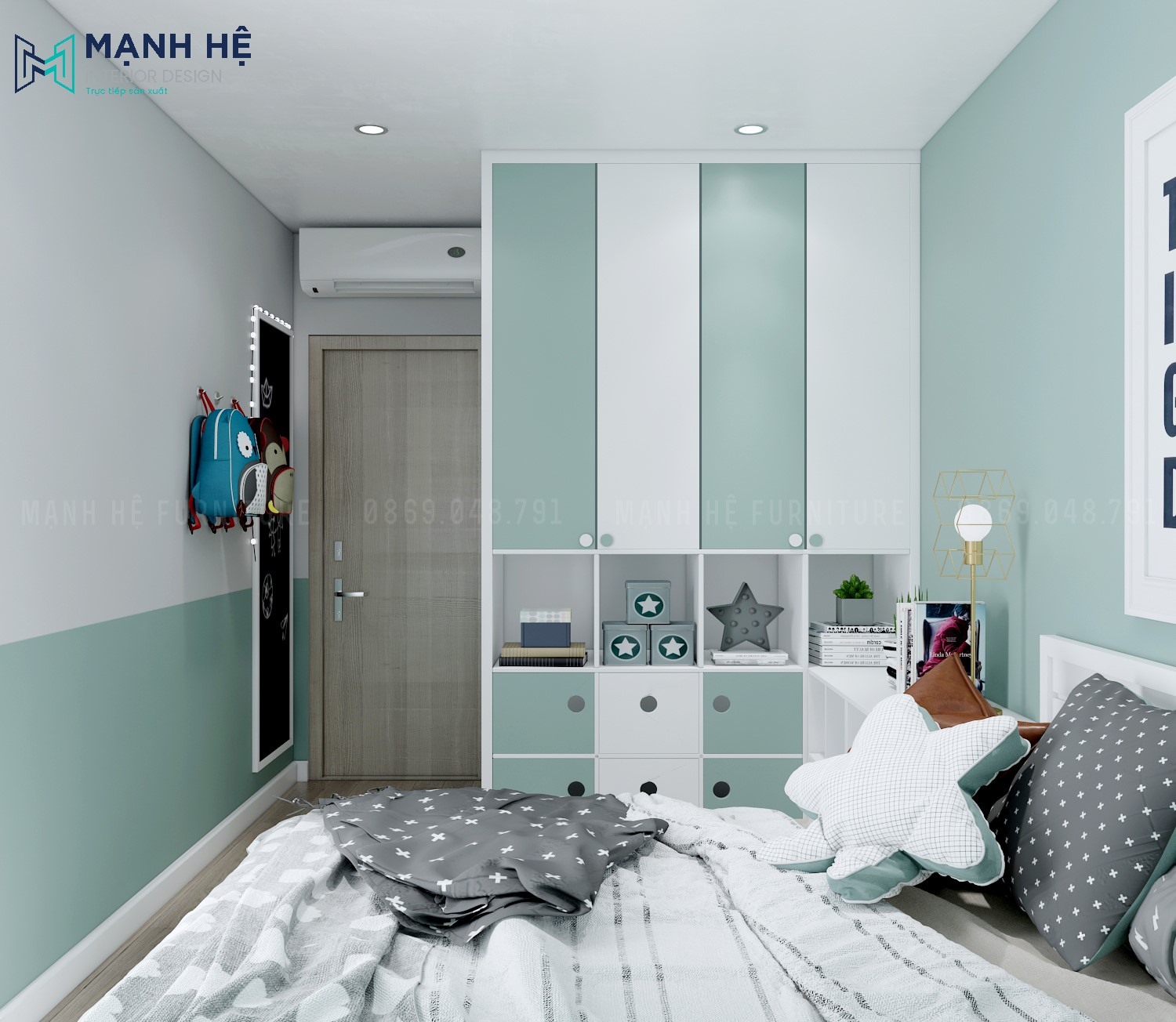 Phòng ngủ bé trai màu xanh pastel