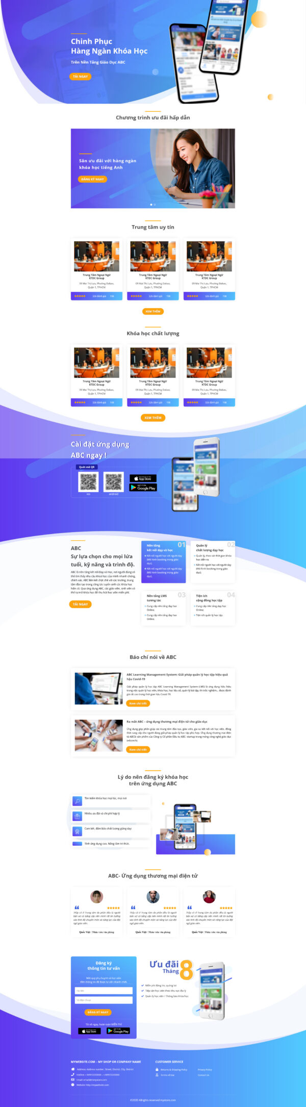 Theme WordPress Website App Khoá học