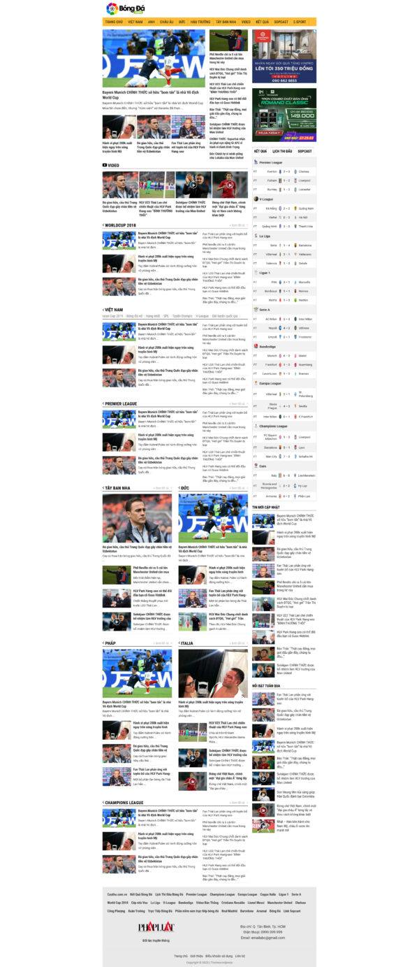 Theme WordPress Website Bóng Đá