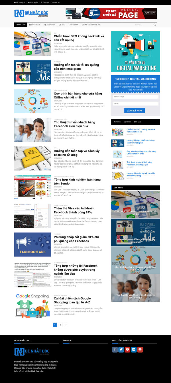 Theme WordPress Website Tin tức Digital Maketing Online