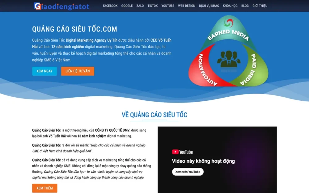 Mẫu Website Agency Marketing Online Kèm Hồ Sơ CEO – QUANGCAOSITOC