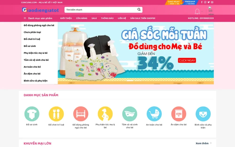Mẫu Website Bách Hóa Mẹ Và Bé Có Mã Giảm Giá – BACHHOA4