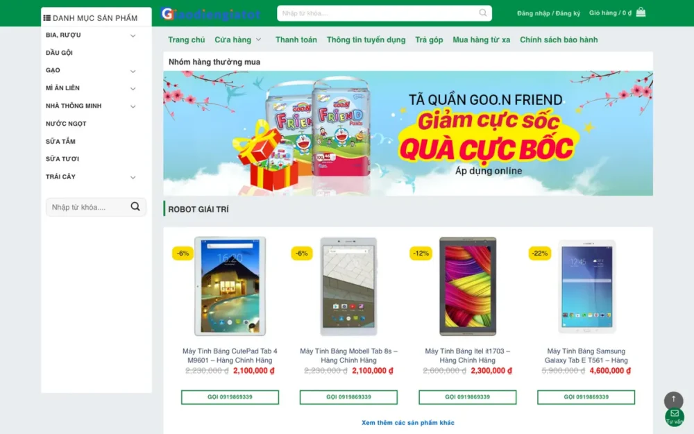 Mẫu Website Bách Hóa Online Kiêm Đồ Công Nghệ – BACHHOA1
