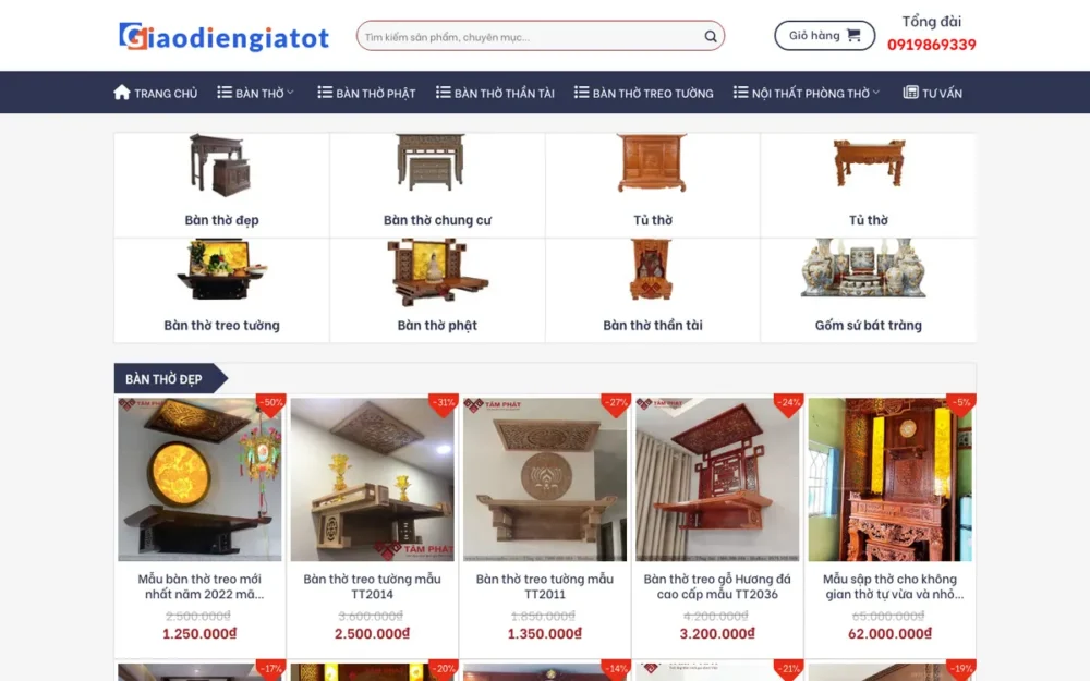 Mẫu Website Bán Bàn Thờ Gỗ Có Giỏ Hàng – BANTHO