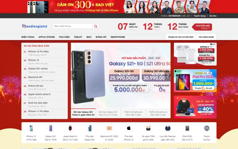 Mẫu Website Bán Điện Thoại, Laptop Chính Hãng – DIDONGVIET