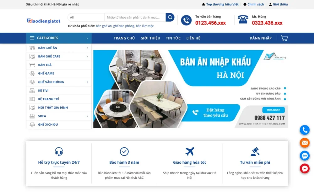 Mẫu Website Bàn Ghế Ăn, Bàn Ghế Cafe Nhập Khẩu – NOITHAT39