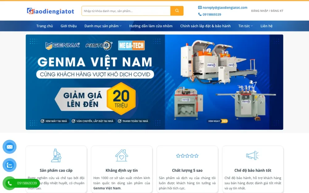 Mẫu Website Bán Máy Làm Cửa Nhôm Kính – GENMA