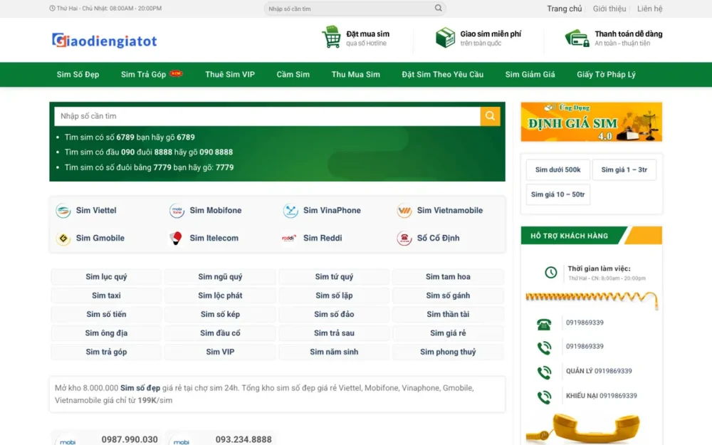 Mẫu Website Bán Sim Số Đẹp Đa Nhà Mạng – CHOSIM