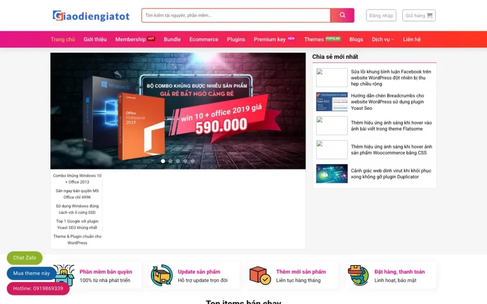 Mẫu Website Bán Theme, Plugin Và Gói Hội Viên VIP – SHOPCODE