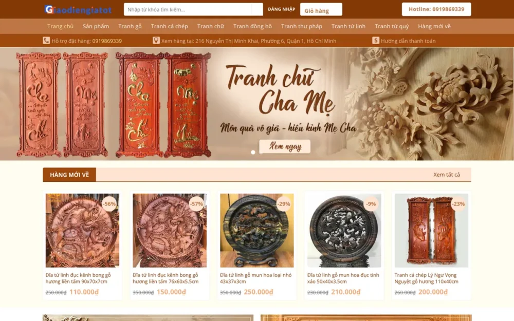 Mẫu Website Bán Tranh Gỗ Mỹ Nghệ, Tranh Thư Pháp – TRANHGO