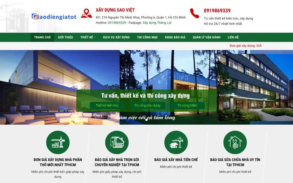 Mẫu Website Nhà Thầu Xây Nhà Có Báo Giá, Thi Công M&E – XAYDUNG5