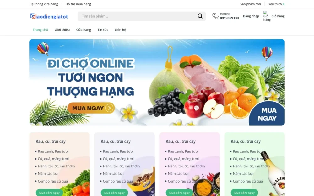 Mẫu Website Chợ Thực Phẩm Tươi Sống Online – CHOONLINE