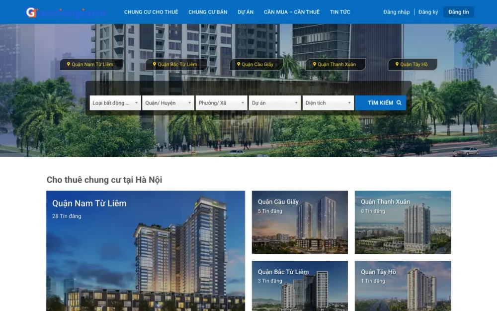 Mẫu Website Cho Thuê Chung Cư Chia Theo Quận – BDS29