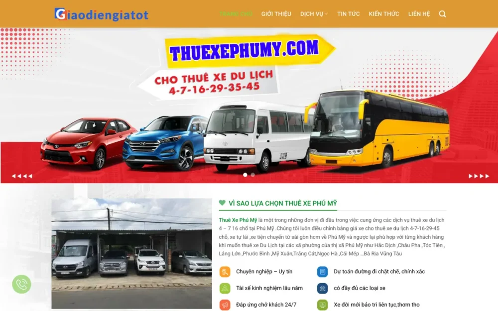 Mẫu Website Cho Thuê Xe Du Lịch & Tự Lái Địa Phương – THUEXE01