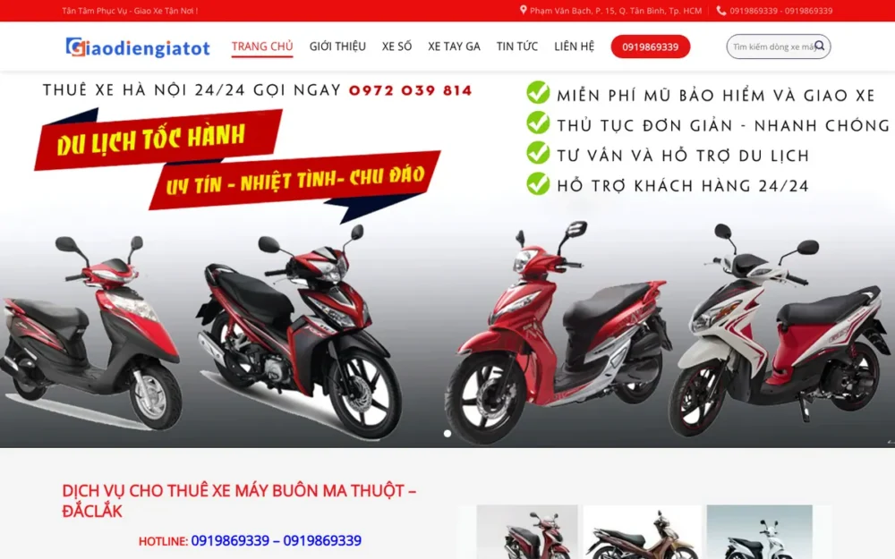 Mẫu Website Cho Thuê Xe Máy Du Lịch Tông Đỏ – THUEXE2