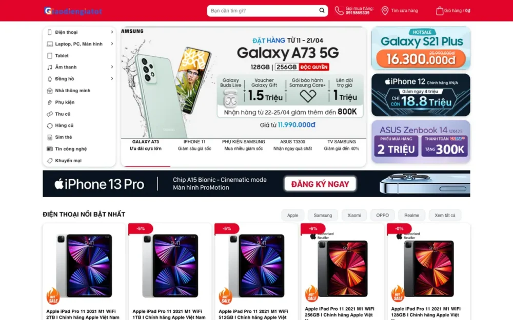 Mẫu Website Chuỗi Bán Lẻ Điện Thoại, Laptop – CELLPHONE
