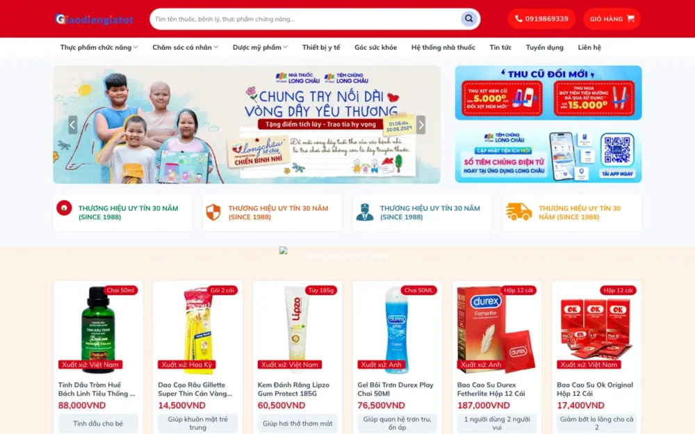 Mẫu Website Chuỗi Nhà Thuốc Tông Đỏ, Đặt Theo Toa – LONGCHAUPHARMA