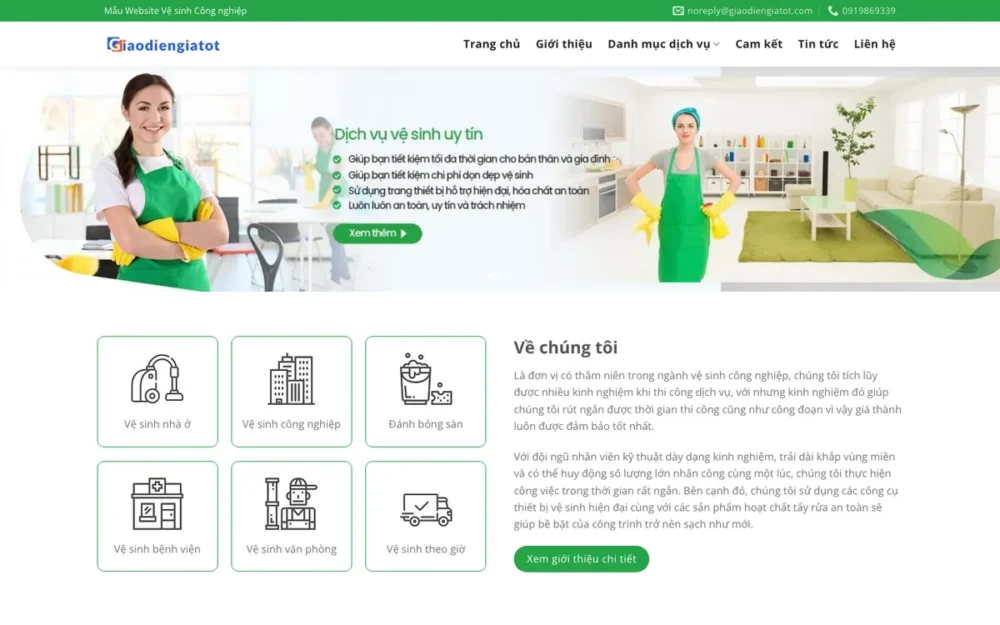 Mẫu Website Công Ty Vệ Sinh Công Nghiệp Đa Dịch Vụ – VESINH