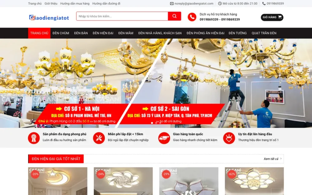 Mẫu Website Cửa Hàng Đèn Chùm, Đèn Mâm Giá Tốt – DENLED2