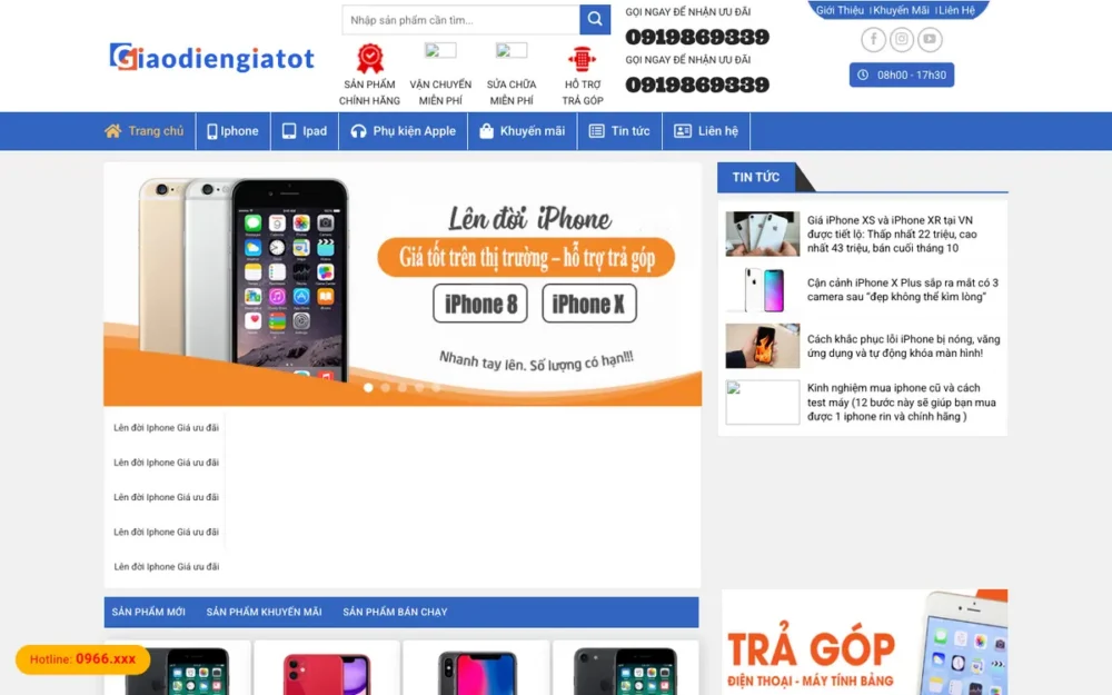 Mẫu Website Cửa Hàng Điện Thoại Cũ & Trả Góp – IPHONE