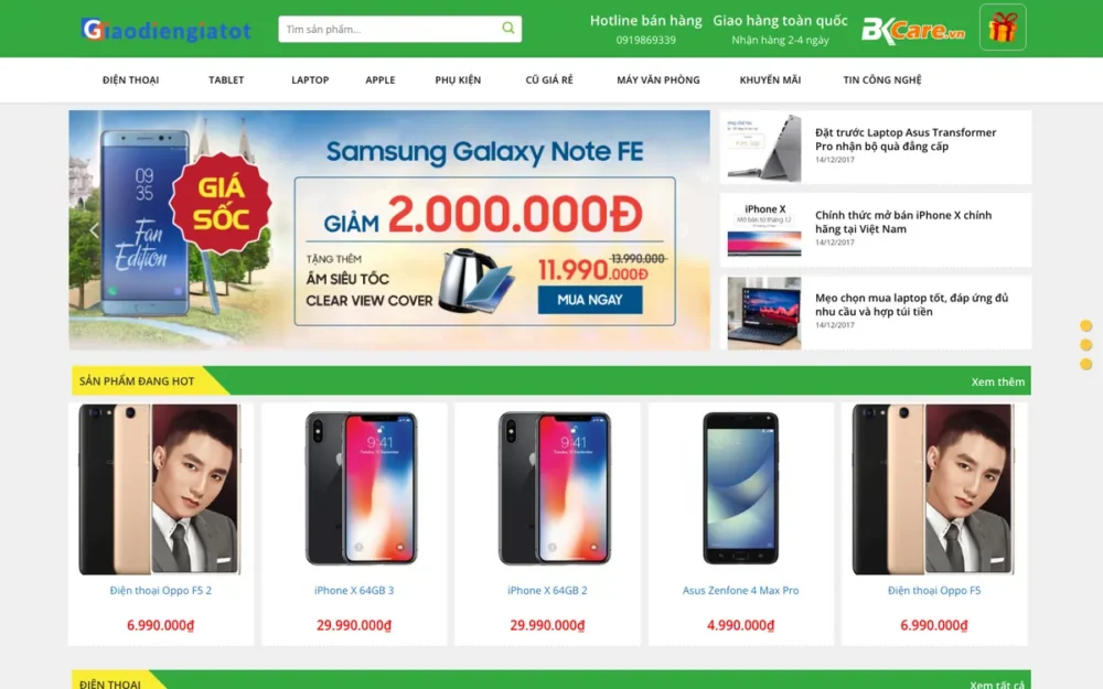 Mẫu Website Cửa Hàng Điện Thoại, Laptop – BACHKHOASHOP