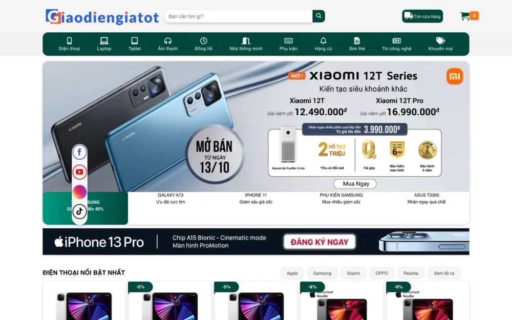 Mẫu Website Cửa Hàng Điện Thoại, Laptop Chính Hãng – HOANGHAMOBILE