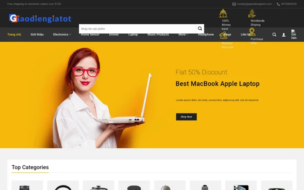Mẫu Website Cửa Hàng Đồ Công Nghệ Phong Cách Quốc Tế – DIENMAY1