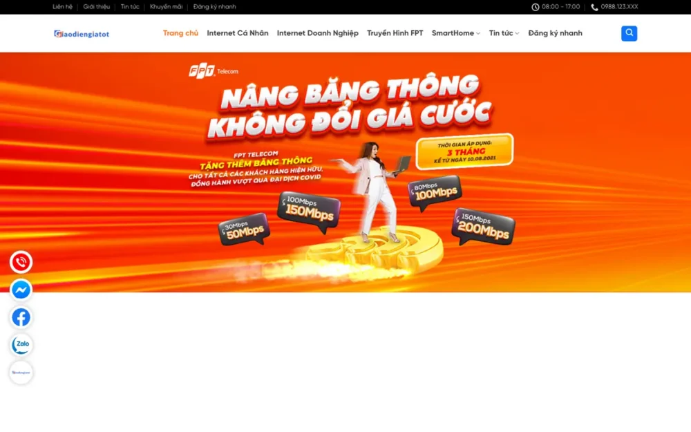 Mẫu Website Đại Lý Đăng Ký Internet Cáp Quang – FPT