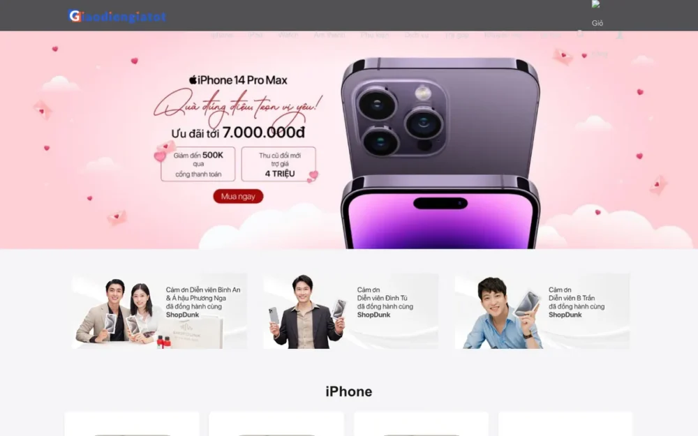 Mẫu Website Đại Lý Điện Thoại, Máy Tính Bảng, Đồng Hồ – SHOPDUNK
