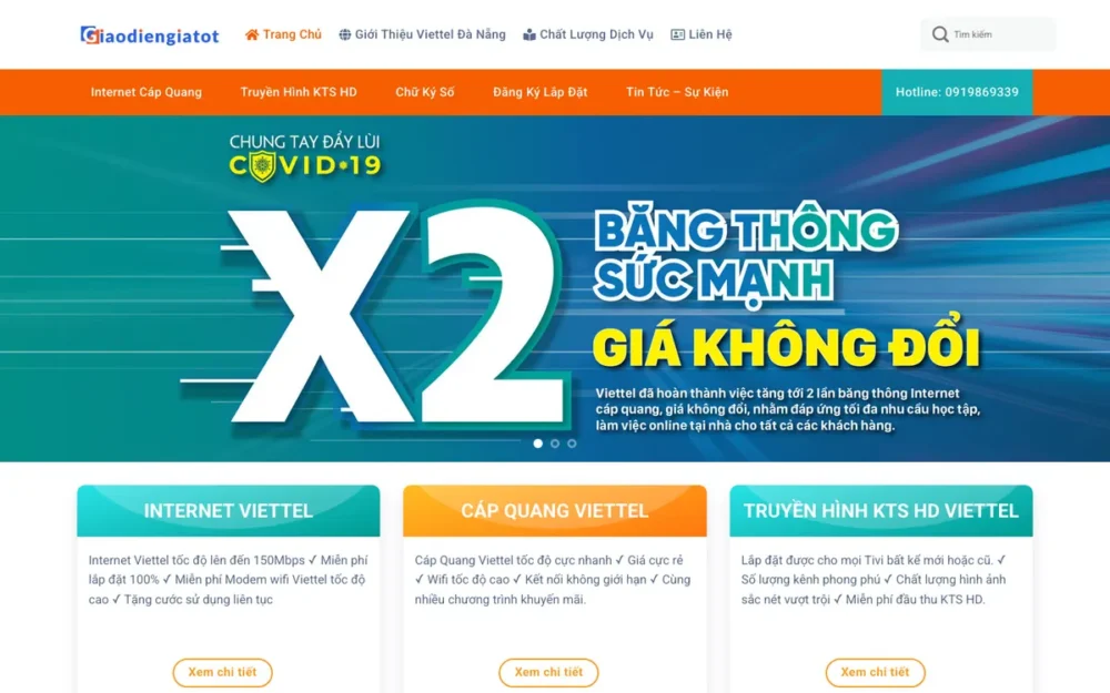 Mẫu Website Đại Lý Lắp Mạng Internet, Truyền Hình – VIETTEL