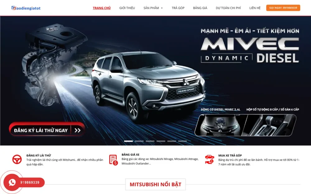 Mẫu Website Đại Lý Ô Tô Bảng Giá & Trả Góp – MITSUBISHI