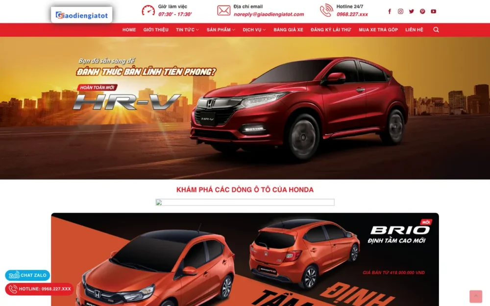 Mẫu Website Đại Lý Ô Tô Có Đăng Ký Lái Thử – HONDA3