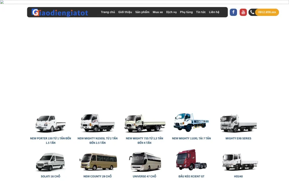 Mẫu Website Đại Lý Xe Tải & Xe Khách 3S – HYUNDAI