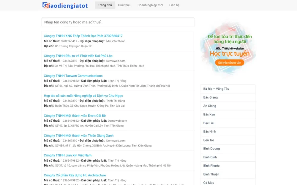 Mẫu Website Danh Bạ Doanh Nghiệp, Tra Mã Số Thuế – INFO