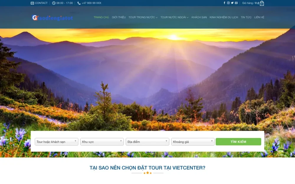 Mẫu Website Đặt Tour & Khách Sạn Có Tìm Kiếm – DULICH17