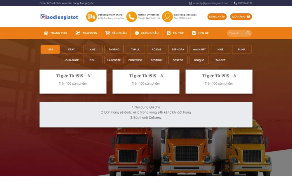 Mẫu Website Dịch Vụ Order Hàng Trung Quốc, Mỹ – ORDER247