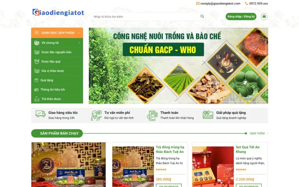 Mẫu Website Dược Liệu, Trà Thảo Dược & Set Quà Tết – THUCPHAM25