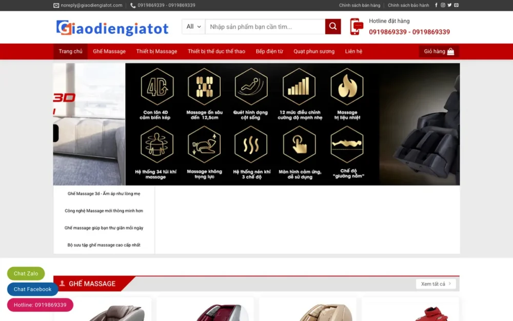 Mẫu Website Ghế Massage & Máy Chạy Bộ – DIENMAY3