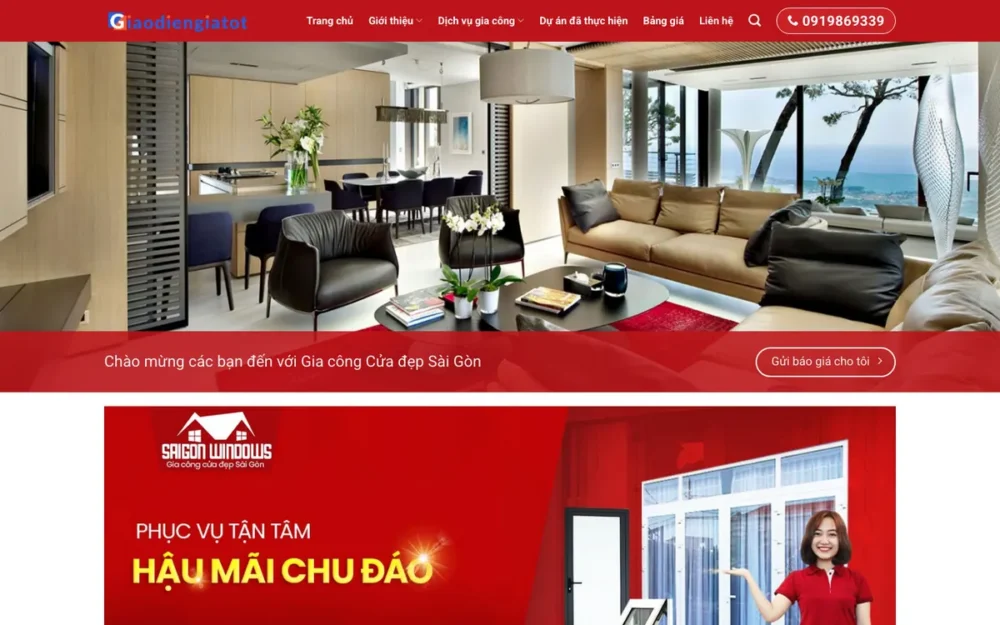 Mẫu Website Gia Công Cửa Nhôm, Mặt Dựng Tông Đỏ – NHOMKINH