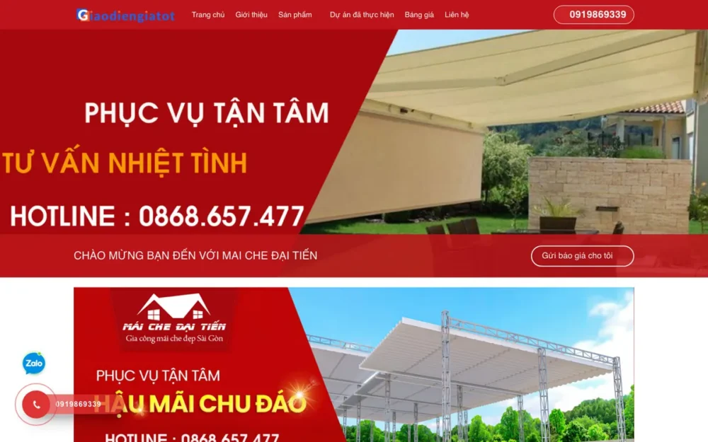 Mẫu Website Gia Công Mái Che, Mái Hiên Di Động – MAICHE
