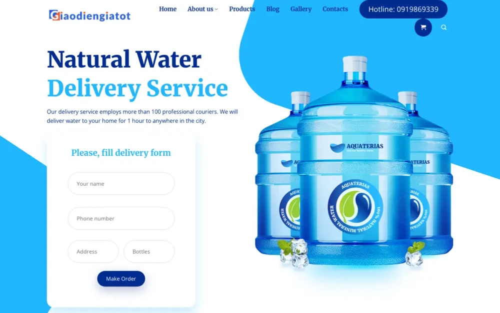Mẫu Website Giao Nước Uống Đóng Bình – AQUA